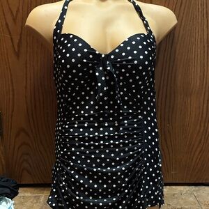 Vintage Black and White Polka Dot One Piece Swimsuit